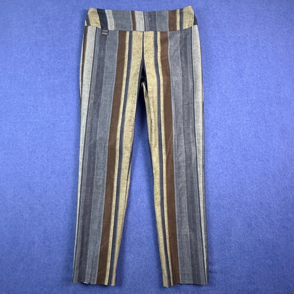 Lisette L Montreal Striped Slim Fit Pull On Pants Brown Grey Size 6 Style